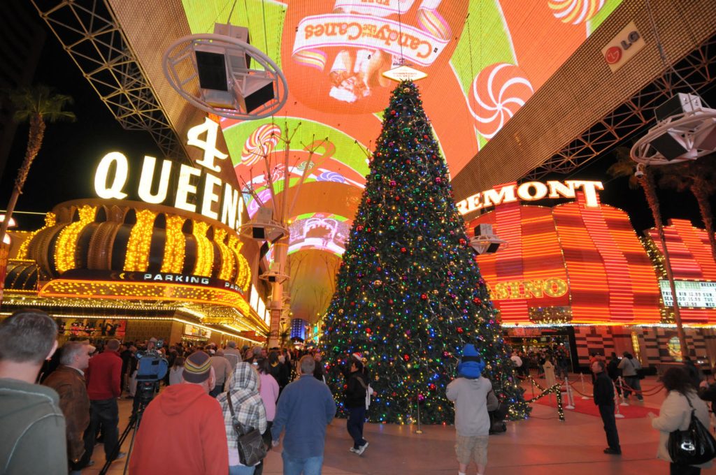 View of Downtown Las Vegas, old Vegas scene at Christmas time, perfect for a special food tour